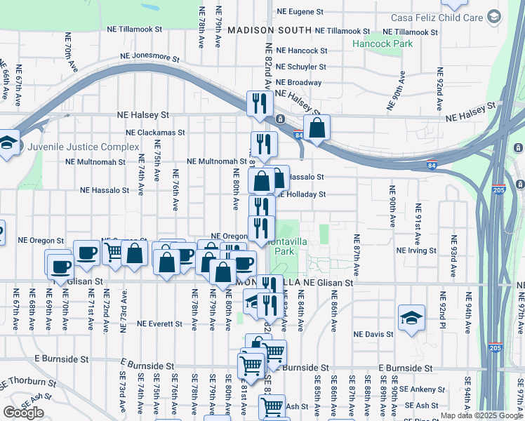 map of restaurants, bars, coffee shops, grocery stores, and more near 915 Northeast 81st Avenue in Portland