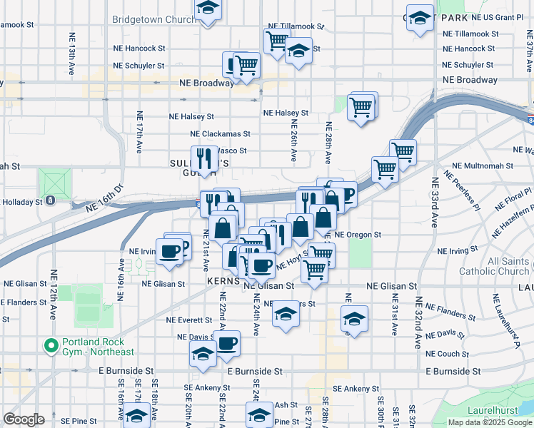 map of restaurants, bars, coffee shops, grocery stores, and more near 909 Northeast 24th Avenue in Portland