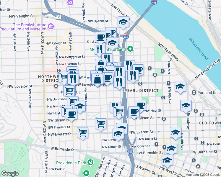 map of restaurants, bars, coffee shops, grocery stores, and more near in Portland