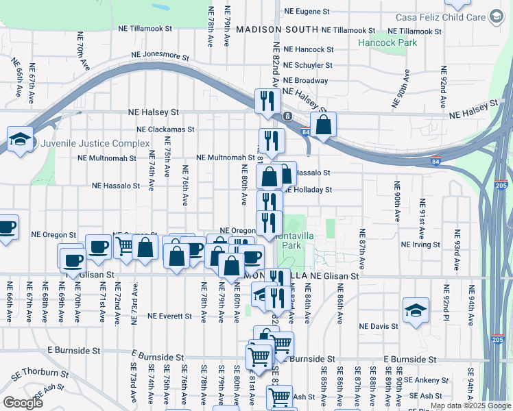 map of restaurants, bars, coffee shops, grocery stores, and more near 915 Northeast 81st Avenue in Portland
