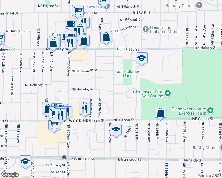 map of restaurants, bars, coffee shops, grocery stores, and more near 913 Northeast 128th Avenue in Portland