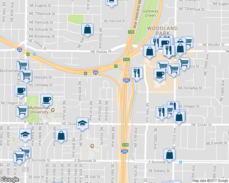 map of restaurants, bars, coffee shops, grocery stores, and more near 916 Northeast 94th Avenue in Portland