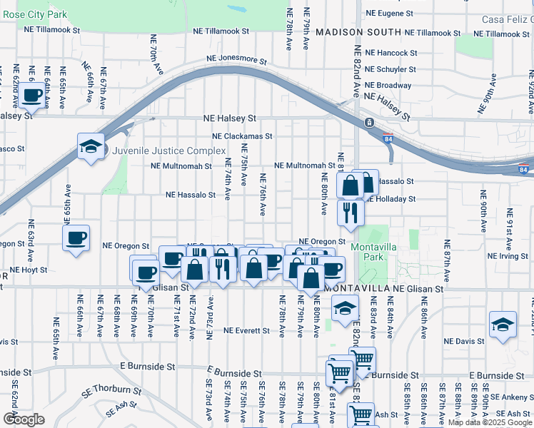 map of restaurants, bars, coffee shops, grocery stores, and more near 924 Northeast 76th Avenue in Portland