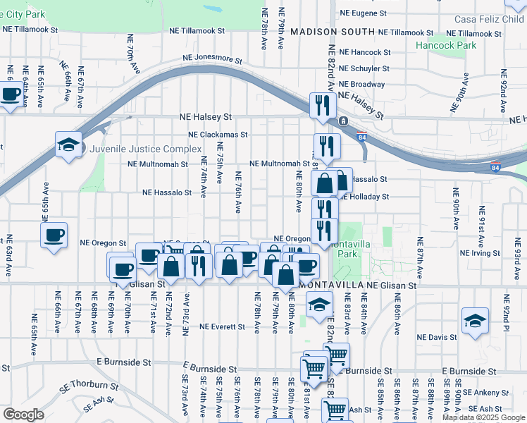 map of restaurants, bars, coffee shops, grocery stores, and more near 923 Northeast 78th Avenue in Portland