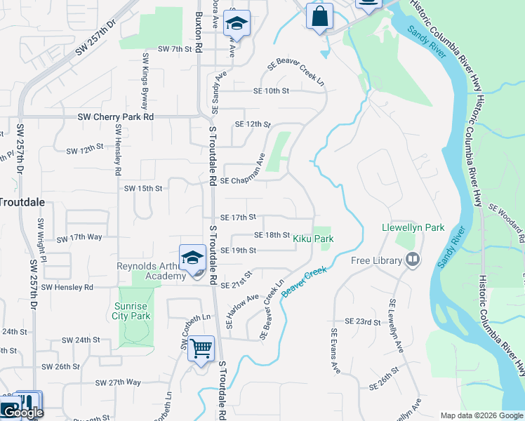 map of restaurants, bars, coffee shops, grocery stores, and more near 471 Southeast 17th Street in Troutdale