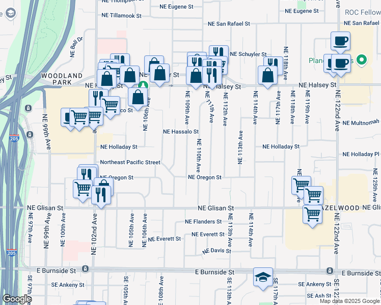 map of restaurants, bars, coffee shops, grocery stores, and more near 938 Northeast 109th Avenue in Portland