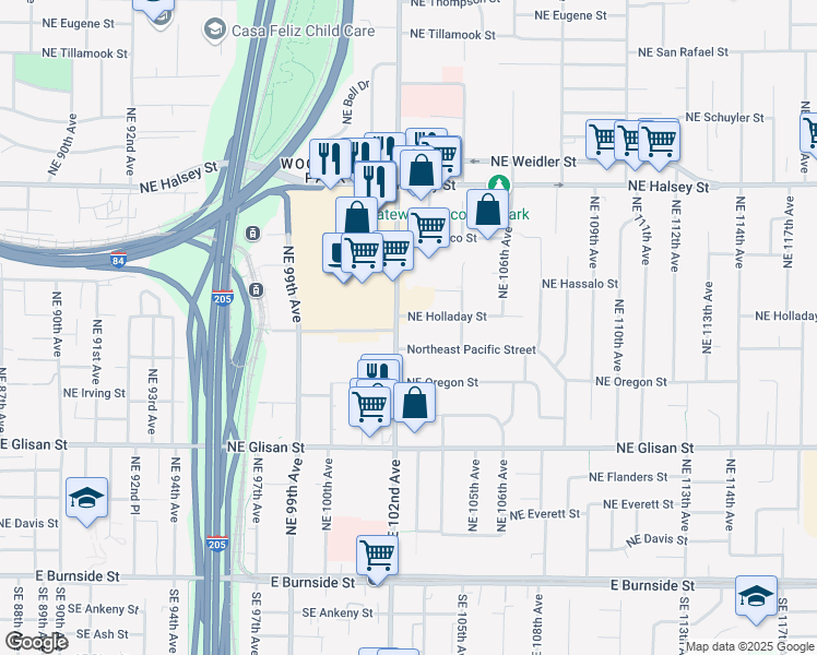 map of restaurants, bars, coffee shops, grocery stores, and more near 940 Northeast 102nd Avenue in Portland