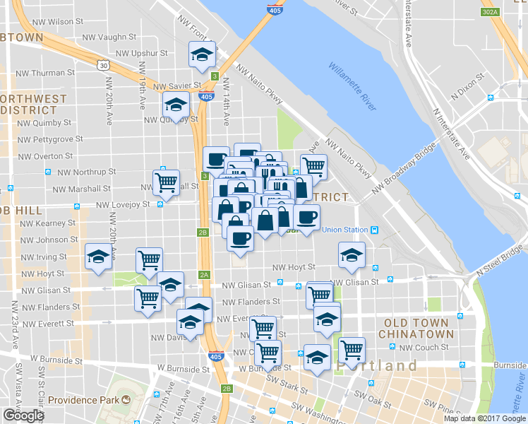 map of restaurants, bars, coffee shops, grocery stores, and more near in Portland