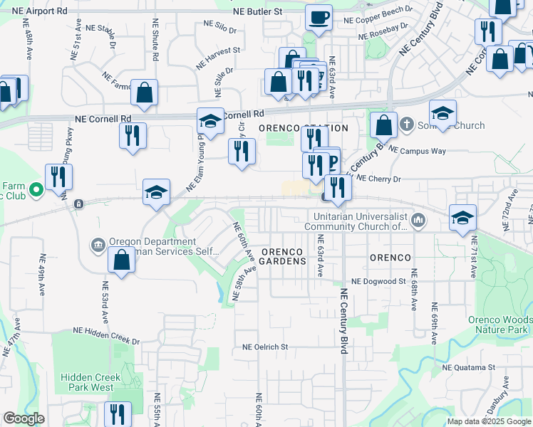 map of restaurants, bars, coffee shops, grocery stores, and more near 858 Northeast Caden Avenue in Hillsboro
