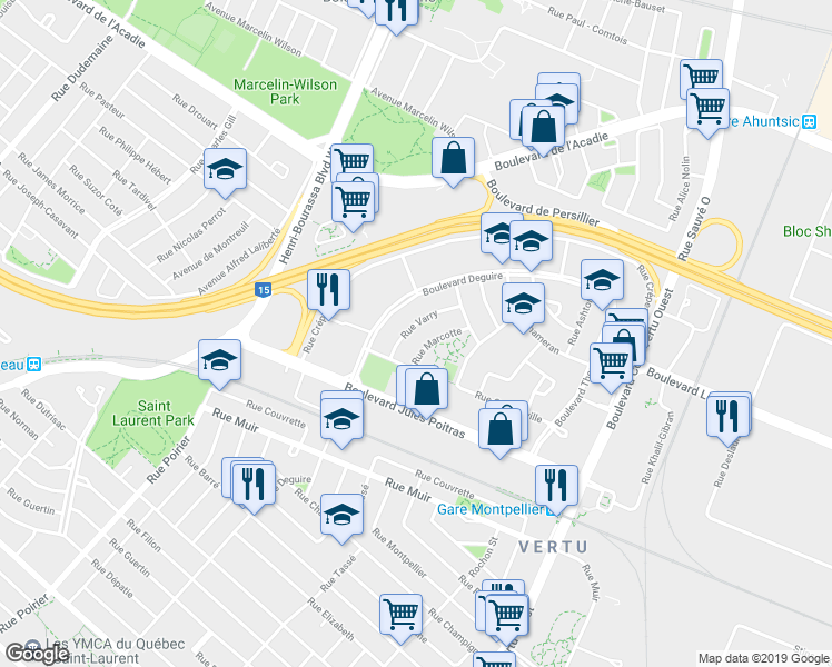 map of restaurants, bars, coffee shops, grocery stores, and more near in Montreal