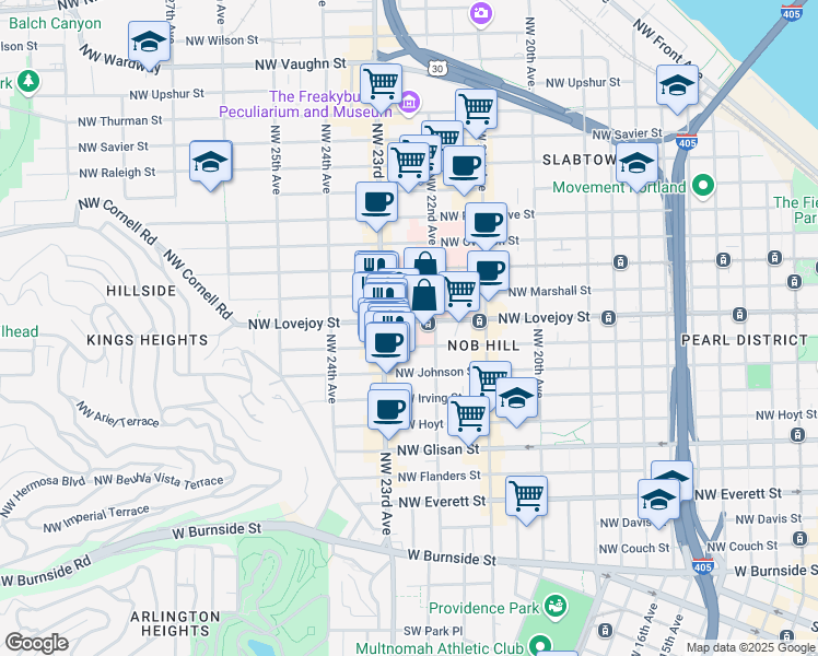 map of restaurants, bars, coffee shops, grocery stores, and more near in Portland