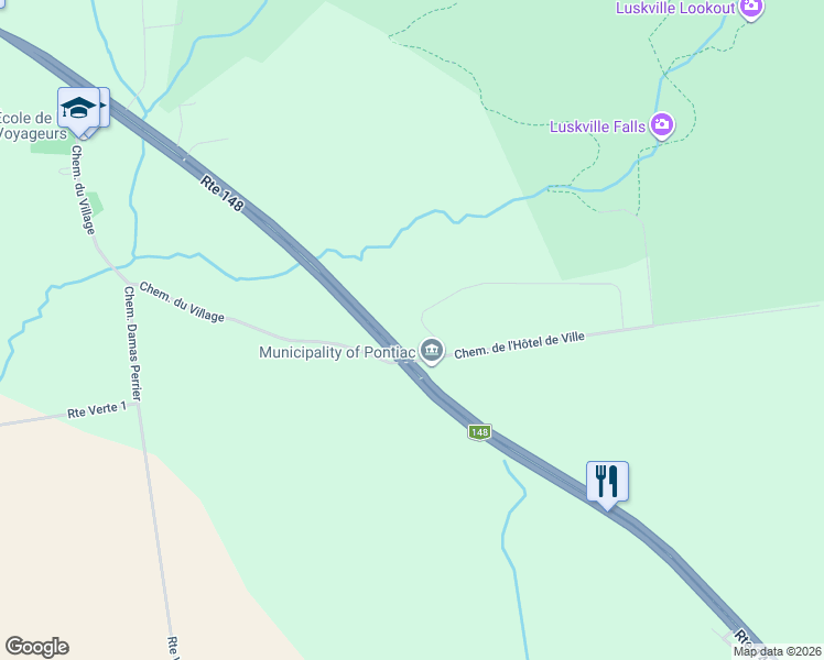 map of restaurants, bars, coffee shops, grocery stores, and more near 104 Chemin de l'Aventure in Pontiac