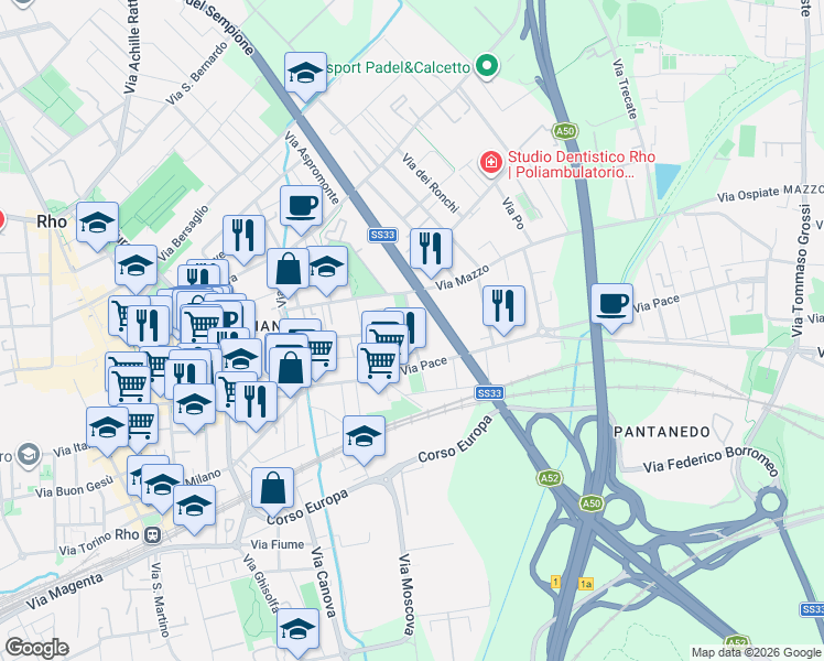 map of restaurants, bars, coffee shops, grocery stores, and more near 2 Via Ruggero Leoncavallo in Rho