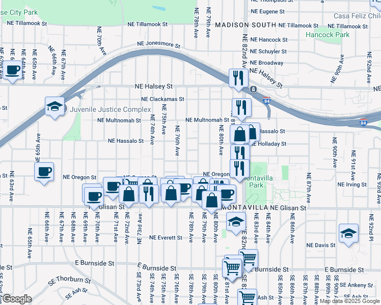 map of restaurants, bars, coffee shops, grocery stores, and more near 923 Northeast 78th Avenue in Portland