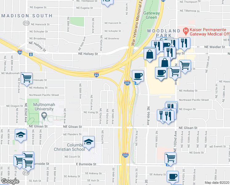 map of restaurants, bars, coffee shops, grocery stores, and more near 916 Northeast 94th Avenue in Portland