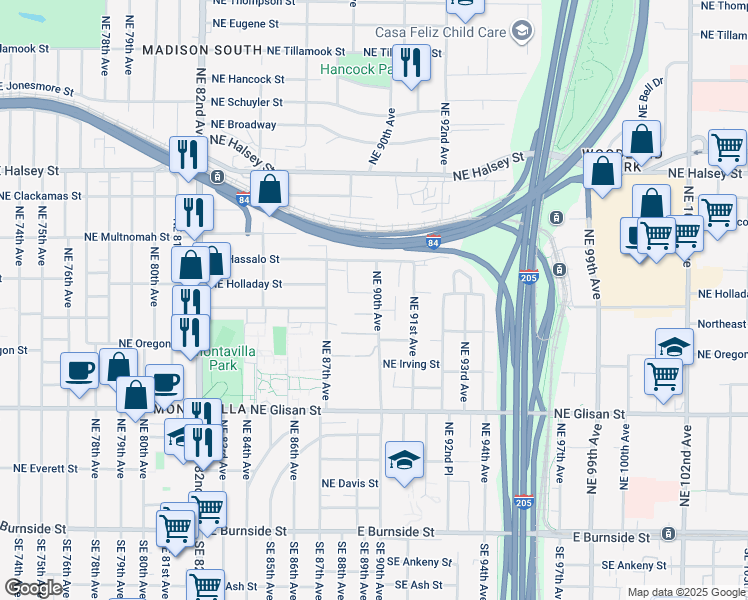 map of restaurants, bars, coffee shops, grocery stores, and more near 852 Northeast 90th Avenue in Portland