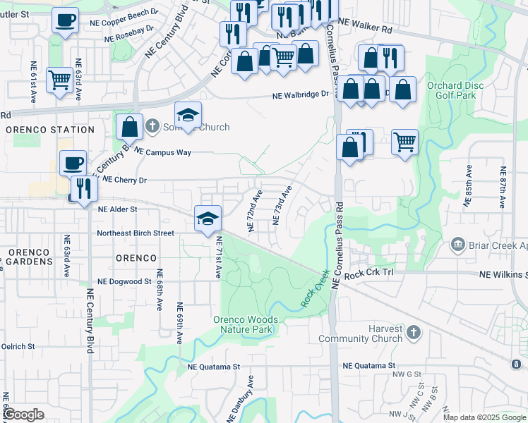 map of restaurants, bars, coffee shops, grocery stores, and more near 755 Northeast 73rd Avenue in Hillsboro