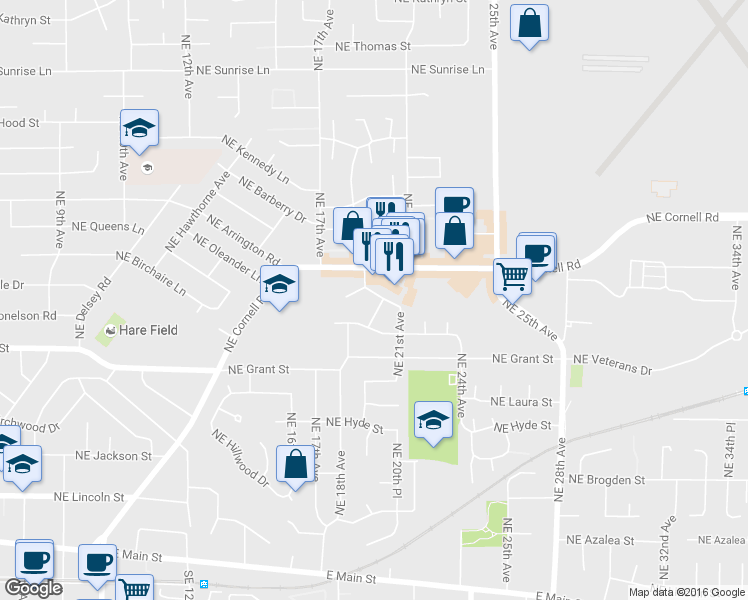 map of restaurants, bars, coffee shops, grocery stores, and more near 749 Northeast 20th Place in Hillsboro