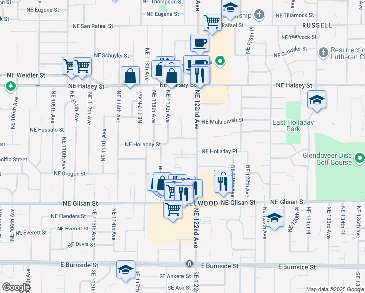 map of restaurants, bars, coffee shops, grocery stores, and more near 957 Northeast 122nd Avenue in Portland