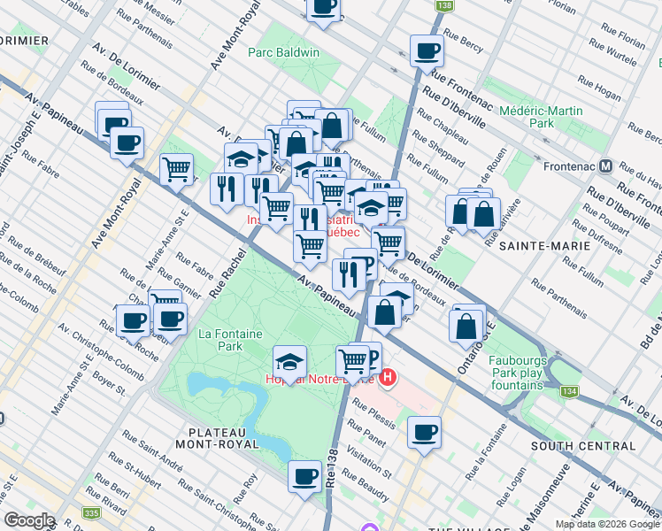 map of restaurants, bars, coffee shops, grocery stores, and more near 3531 Rue Cartier in Montréal