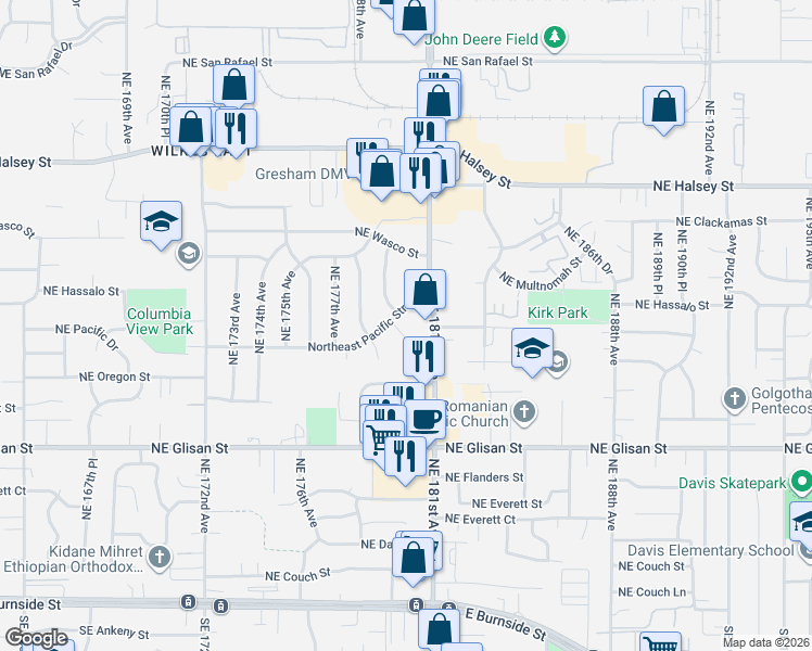 map of restaurants, bars, coffee shops, grocery stores, and more near 850 Northeast 179th Avenue in Portland