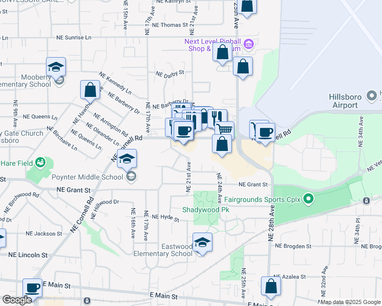 map of restaurants, bars, coffee shops, grocery stores, and more near 786 Northeast 21st Avenue in Hillsboro