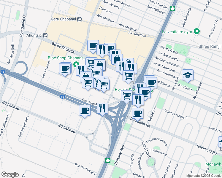 map of restaurants, bars, coffee shops, grocery stores, and more near in Montréal