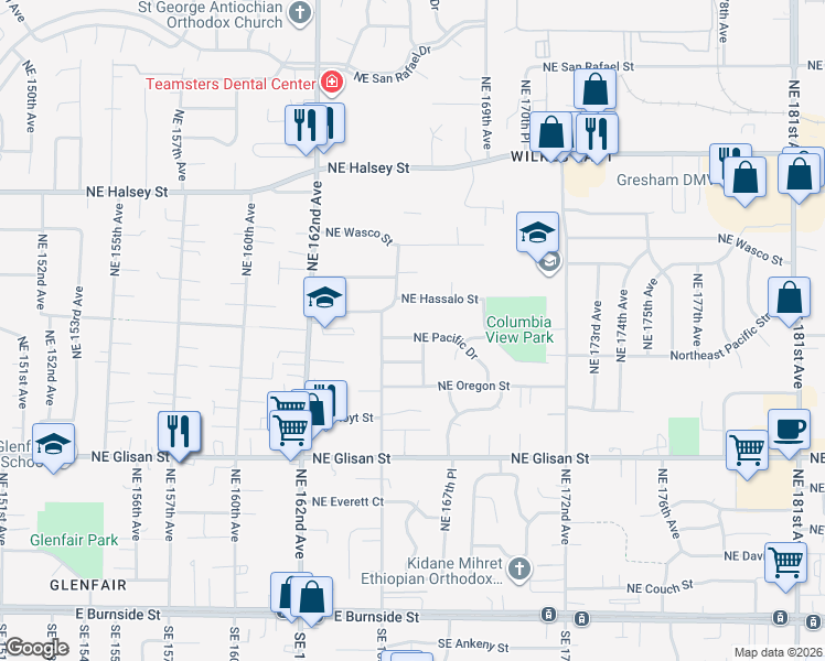 map of restaurants, bars, coffee shops, grocery stores, and more near 16626 Northeast Pacific Drive in Portland