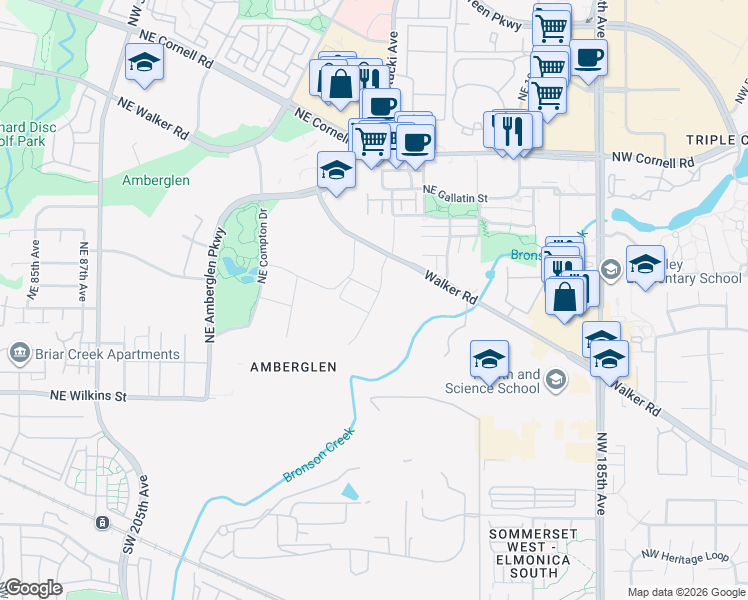 map of restaurants, bars, coffee shops, grocery stores, and more near 19200 NW Walker Rd in Hillsboro