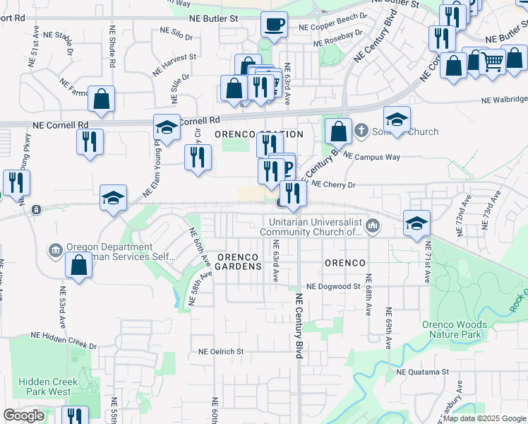 map of restaurants, bars, coffee shops, grocery stores, and more near 871 Northeast 62nd Avenue in Hillsboro
