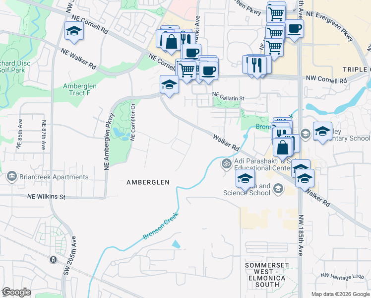 map of restaurants, bars, coffee shops, grocery stores, and more near 9950 Northeast Gibbs Drive in Hillsboro