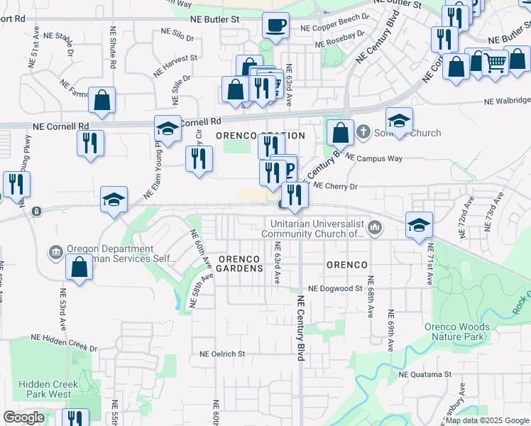 map of restaurants, bars, coffee shops, grocery stores, and more near 871 Northeast 62nd Avenue in Hillsboro