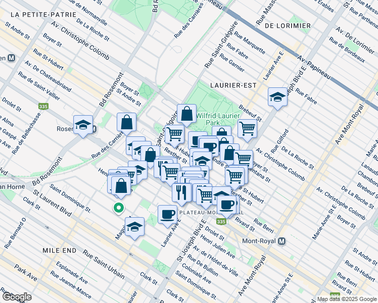 map of restaurants, bars, coffee shops, grocery stores, and more near in Montreal