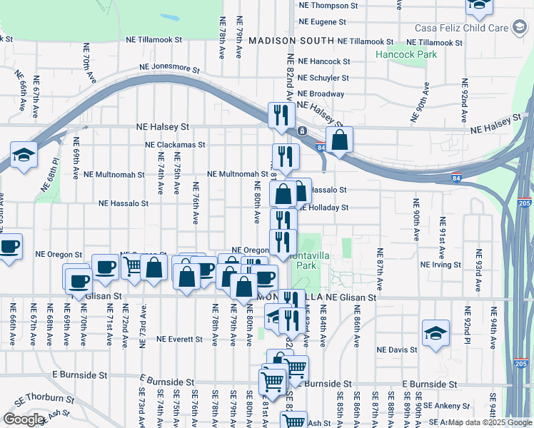 map of restaurants, bars, coffee shops, grocery stores, and more near 8034 Northeast Holladay Street in Portland