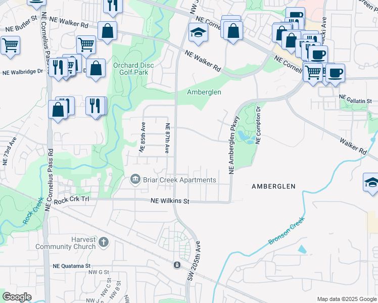 map of restaurants, bars, coffee shops, grocery stores, and more near 20420 Northwest Von Neumann Drive in Hillsboro