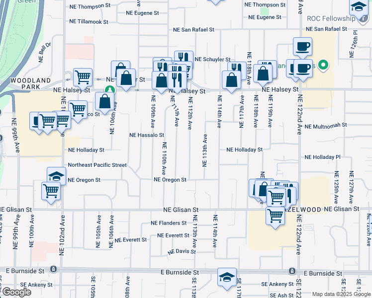 map of restaurants, bars, coffee shops, grocery stores, and more near 940 Northeast 112th Avenue in Portland