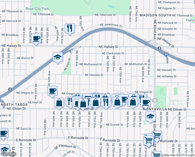 map of restaurants, bars, coffee shops, grocery stores, and more near 1006 Northeast 72nd Avenue in Portland