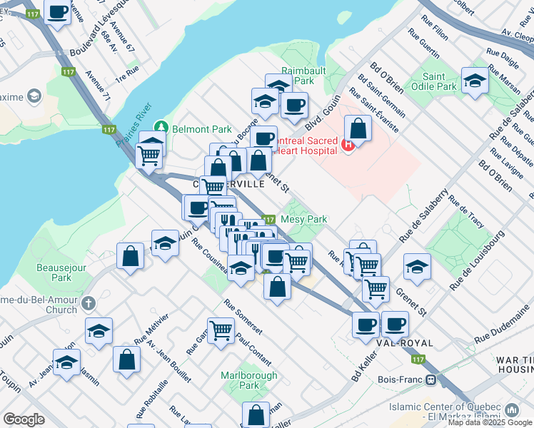 map of restaurants, bars, coffee shops, grocery stores, and more near 12227 Rue Lachapelle in Montréal
