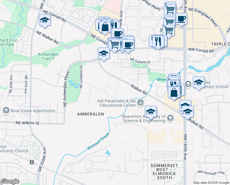 map of restaurants, bars, coffee shops, grocery stores, and more near 9950 Northeast Gibbs Drive in Hillsboro