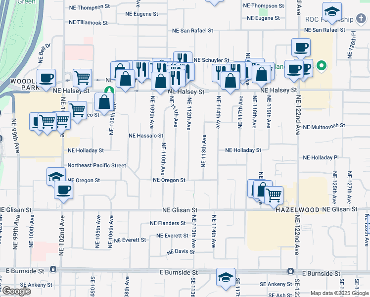 map of restaurants, bars, coffee shops, grocery stores, and more near 940 Northeast 112th Avenue in Portland