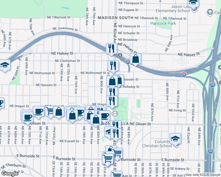 map of restaurants, bars, coffee shops, grocery stores, and more near 915 Northeast 81st Avenue in Portland