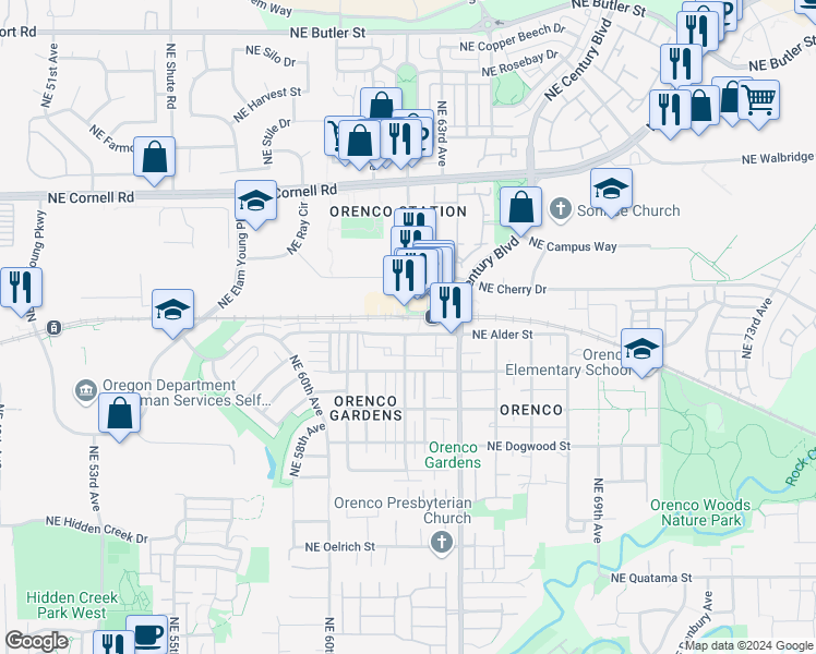 map of restaurants, bars, coffee shops, grocery stores, and more near 871 Northeast 62nd Avenue in Hillsboro
