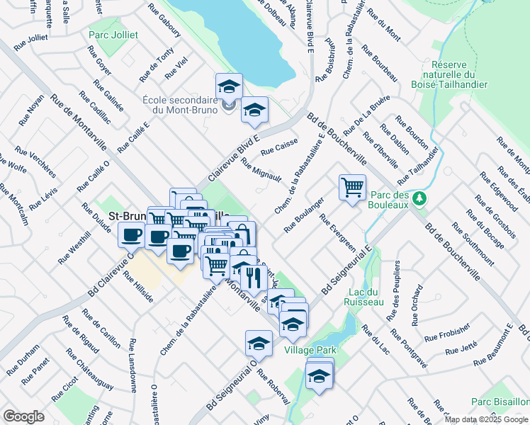 map of restaurants, bars, coffee shops, grocery stores, and more near in Saint-Bruno-de-Montarville