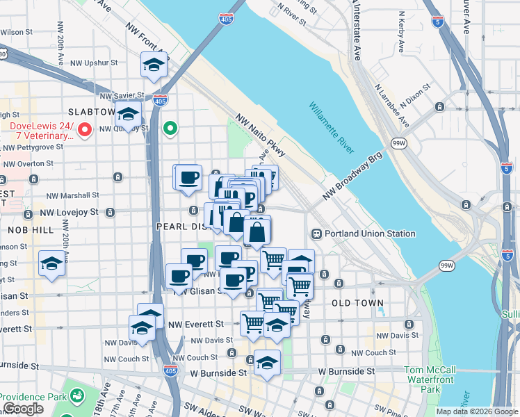 map of restaurants, bars, coffee shops, grocery stores, and more near in Portland