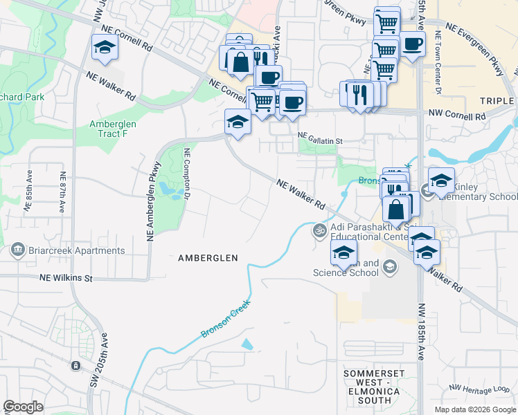 map of restaurants, bars, coffee shops, grocery stores, and more near 9950 Northeast Gibbs Drive in Hillsboro