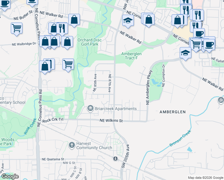 map of restaurants, bars, coffee shops, grocery stores, and more near 1464 Northeast 87th Avenue in Hillsboro