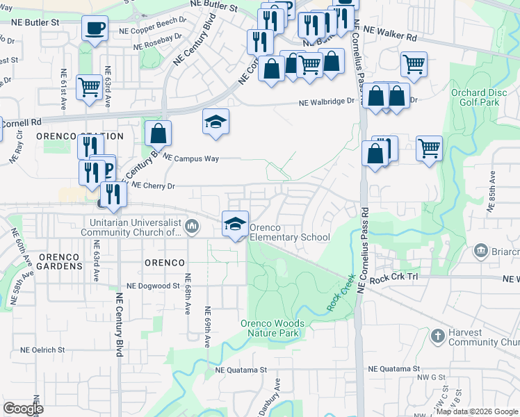 map of restaurants, bars, coffee shops, grocery stores, and more near 7200 Northeast Stonewater Street in Hillsboro
