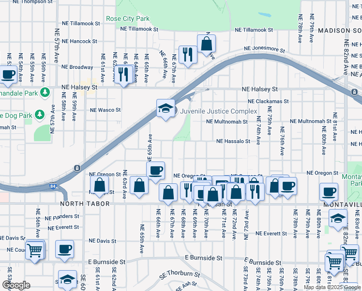 map of restaurants, bars, coffee shops, grocery stores, and more near 905 Northeast 68th Avenue in Portland