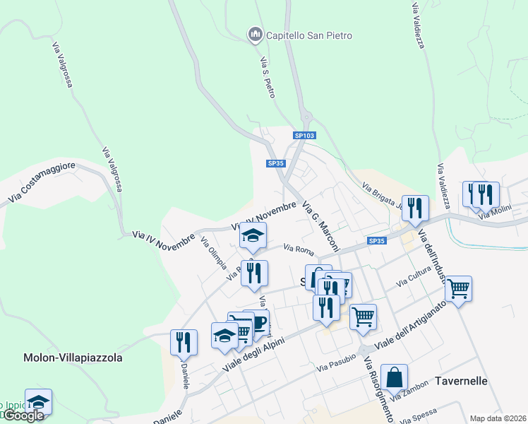map of restaurants, bars, coffee shops, grocery stores, and more near 11 Via Martiri Libertà in Sovizzo
