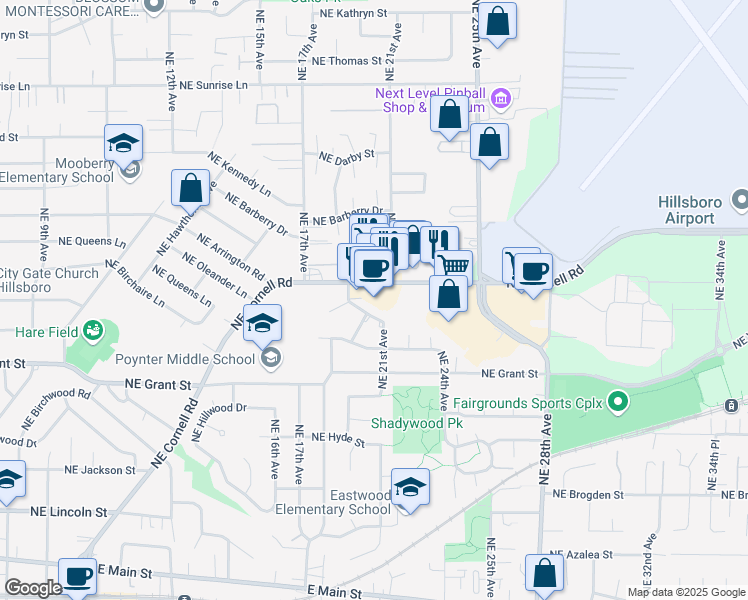 map of restaurants, bars, coffee shops, grocery stores, and more near 786 Northeast 21st Avenue in Hillsboro